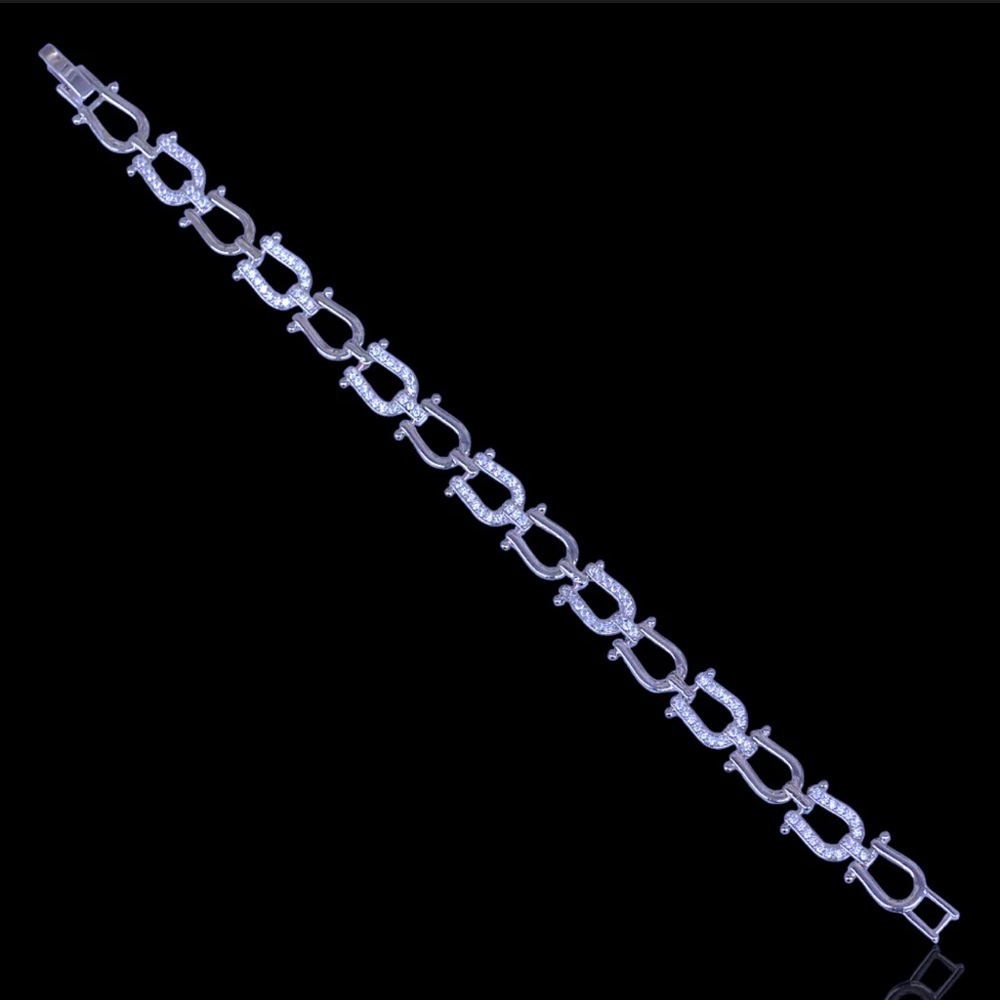 SILVER PLATED FRENCH‎ HORSESHOE CHAIN BRACELET - Picture 2 of 3